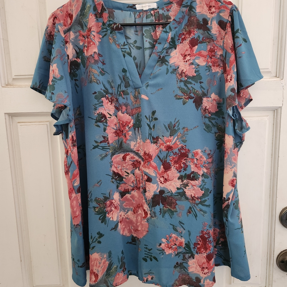 Maurices Pink Floral Blouse on Blue